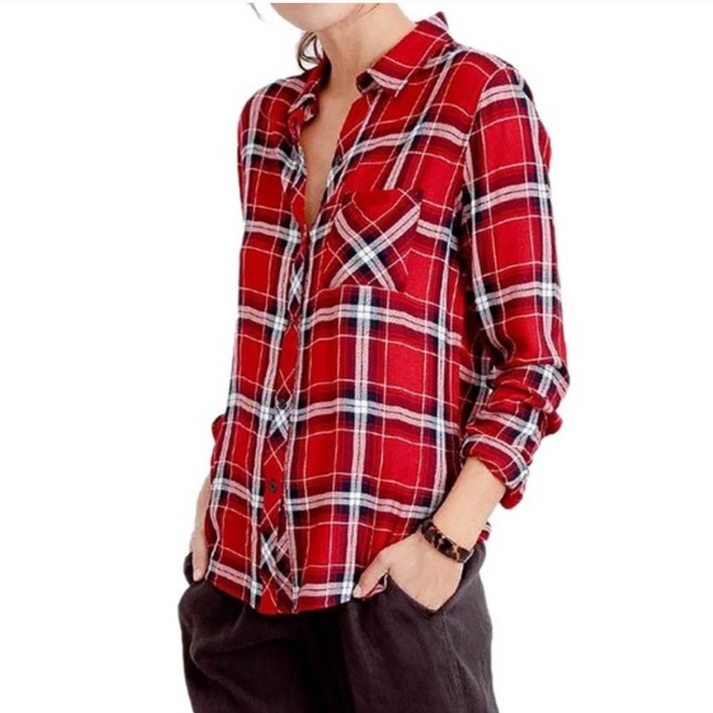 Rails Hunter Button-Front Shirt in Crimson Navy Sz M